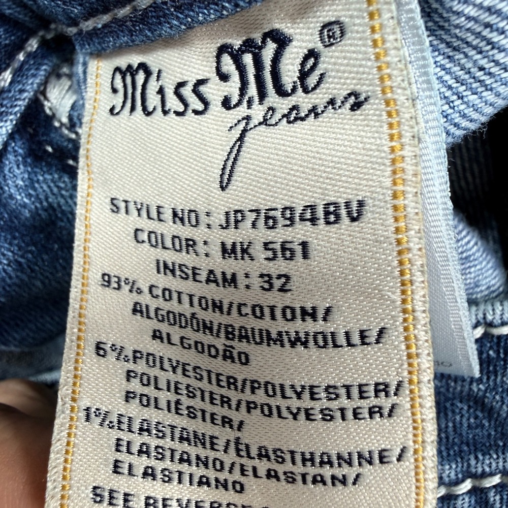 Miss Me Signature Bootcut Jean 28 JP7694BV Embellished  Medium Wash Distress - Picture 4 of 7